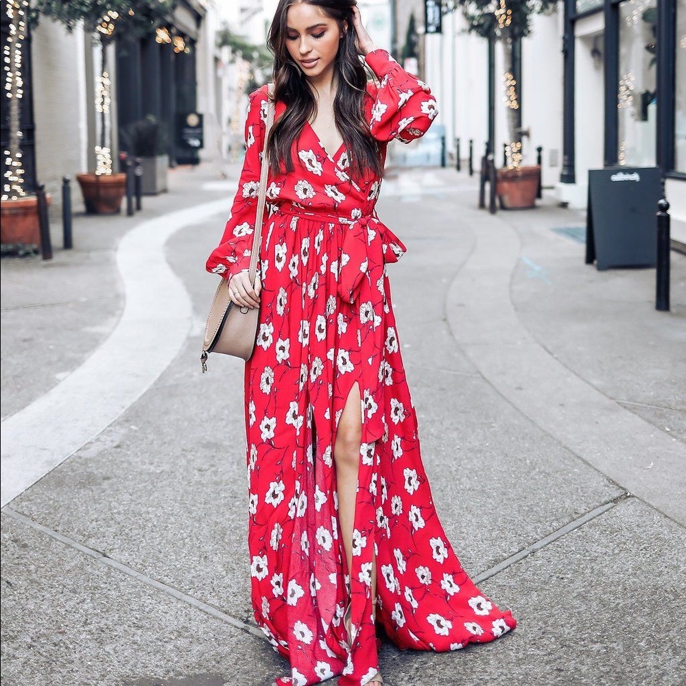 Red Maxi Poppy Dress with Slit